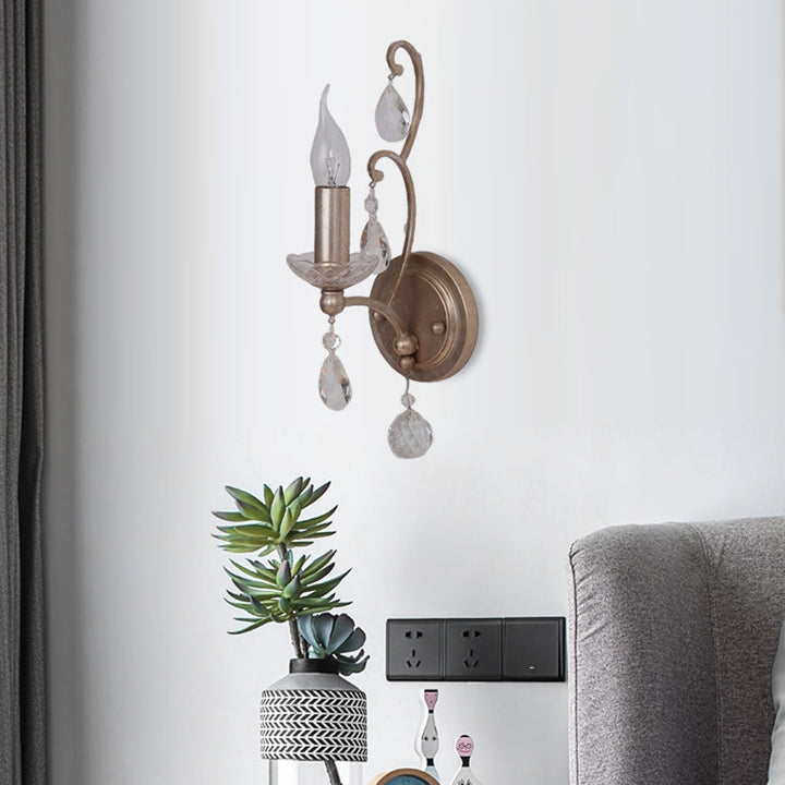 Skørter | Rusted/Aged Silver 1/2 Light Wall Lamp Light Fixture Traditional Crystal Candle Holder Wall Lamp for Living Room