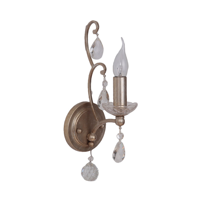 Skørter | Rusted/Aged Silver 1/2 Light Wall Lamp Light Fixture Traditional Crystal Candle Holder Wall Lamp for Living Room