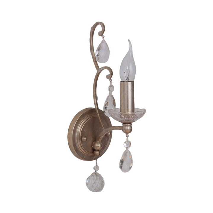 Skørter | Rusted/Aged Silver 1/2 Light Wall Lamp Light Fixture Traditional Crystal Candle Holder Wall Lamp for Living Room