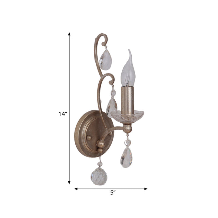 Skørter | Rusted/Aged Silver 1/2 Light Wall Lamp Light Fixture Traditional Crystal Candle Holder Wall Lamp for Living Room