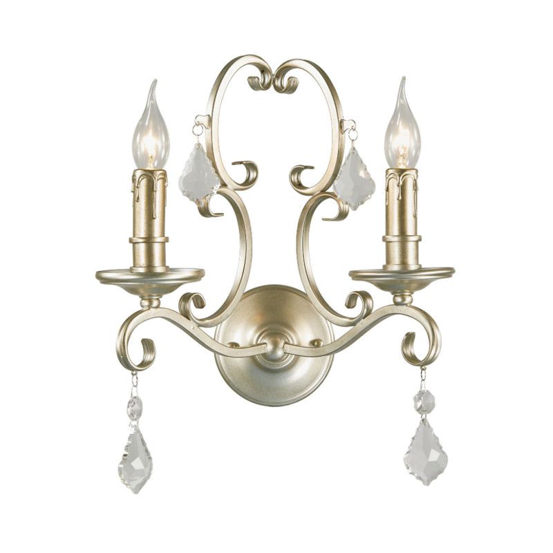Skørter | Rusted/Aged Silver 1/2 Light Wall Lamp Light Fixture Traditional Crystal Candle Holder Wall Lamp for Living Room