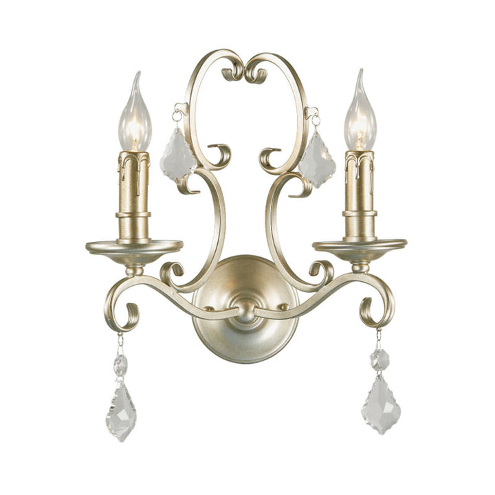 Skørter | Rusted/Aged Silver 1/2 Light Wall Lamp Light Fixture Traditional Crystal Candle Holder Wall Lamp for Living Room