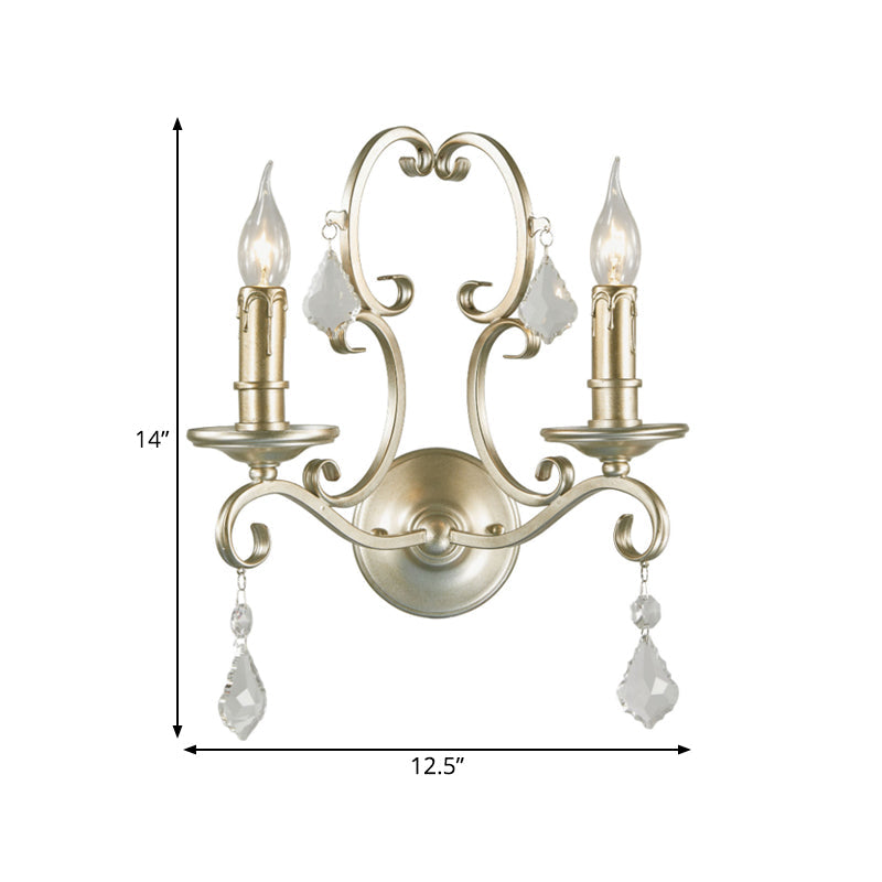 Skørter | Rusted/Aged Silver 1/2 Light Wall Lamp Light Fixture Traditional Crystal Candle Holder Wall Lamp for Living Room