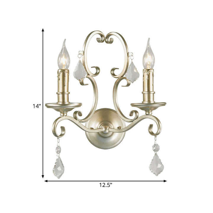 Skørter | Rusted/Aged Silver 1/2 Light Wall Lamp Light Fixture Traditional Crystal Candle Holder Wall Lamp for Living Room