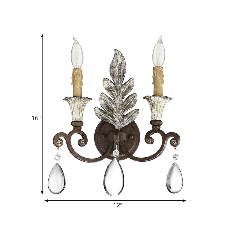Skørter | Rusted/Aged Silver 1/2 Light Wall Lamp Light Fixture Traditional Crystal Candle Holder Wall Lamp for Living Room