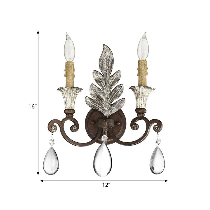 Skørter | Rusted/Aged Silver 1/2 Light Wall Lamp Light Fixture Traditional Crystal Candle Holder Wall Lamp for Living Room
