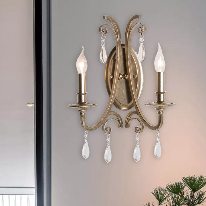 Skørter | Brass Tapered/Candle Wall Lamp Rustic Clear Crystal 1/2 Heads Bedroom Wall Mounted Light with Shade/without Shade