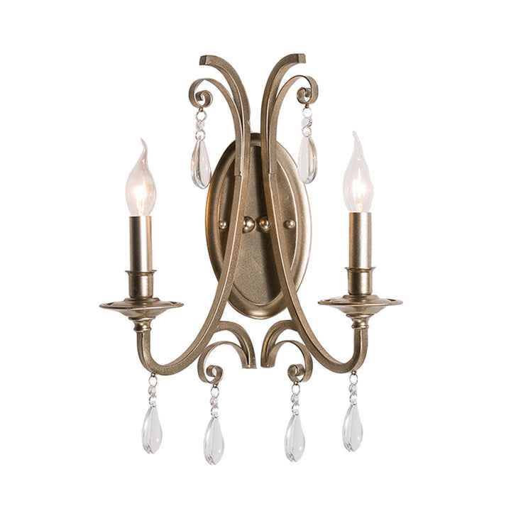 Skørter | Brass Tapered/Candle Wall Lamp Rustic Clear Crystal 1/2 Heads Bedroom Wall Mounted Light with Shade/without Shade