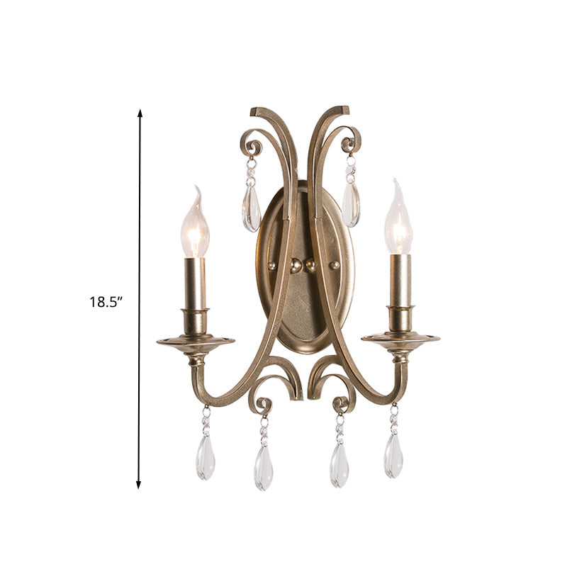 Skørter | Brass Tapered/Candle Wall Lamp Rustic Clear Crystal 1/2 Heads Bedroom Wall Mounted Light with Shade/without Shade