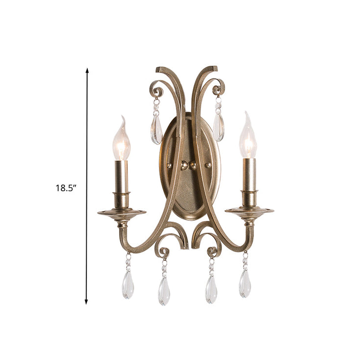 Skørter | Brass Tapered/Candle Wall Lamp Rustic Clear Crystal 1/2 Heads Bedroom Wall Mounted Light with Shade/without Shade