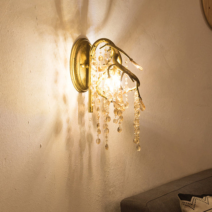 Skørter | Decorative Branch Wall-Mount Lighting 2 Lights Translucent Crystal LED Wall Light in Brass