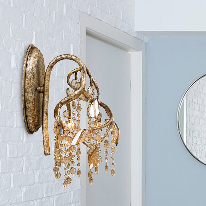 Skørter | Decorative Branch Wall-Mount Lighting 2 Lights Translucent Crystal LED Wall Light in Brass