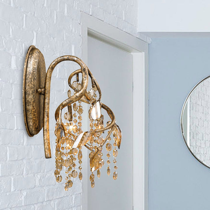Skørter | Decorative Branch Wall-Mount Lighting 2 Lights Translucent Crystal LED Wall Light in Brass