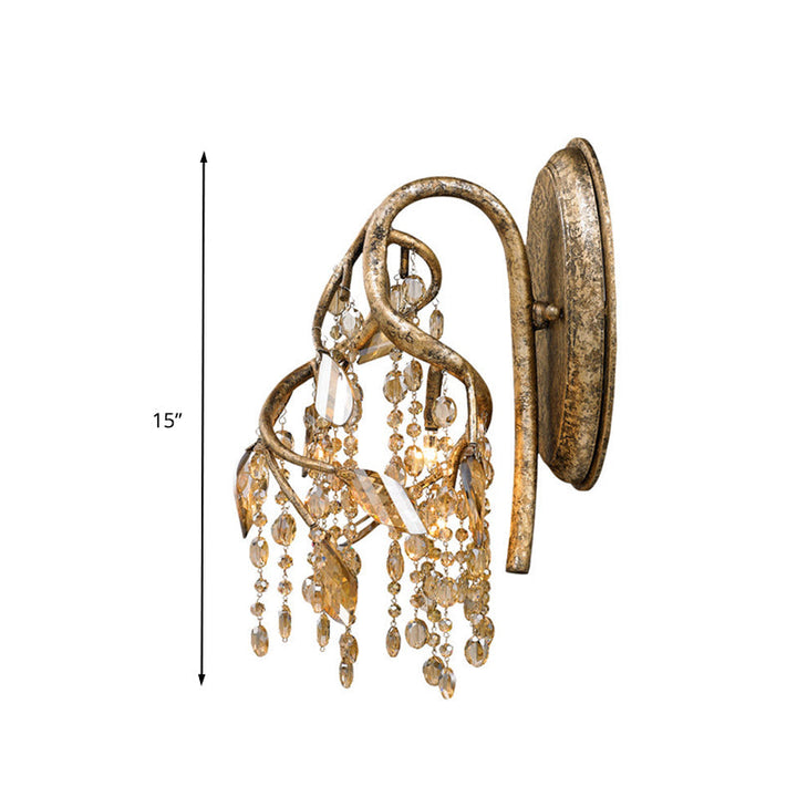 Skørter | Decorative Branch Wall-Mount Lighting 2 Lights Translucent Crystal LED Wall Light in Brass