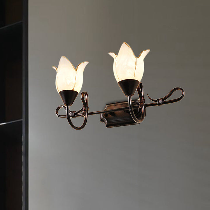 Skørter | Contemporary 2/3 Heads Cosmetic Mirror Light with Frosted Glass Shade Black Version Flower Wall Lighting Unit