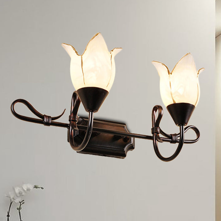 Skørter | Contemporary 2/3 Heads Cosmetic Mirror Light with Frosted Glass Shade Black Version Flower Wall Lighting Unit