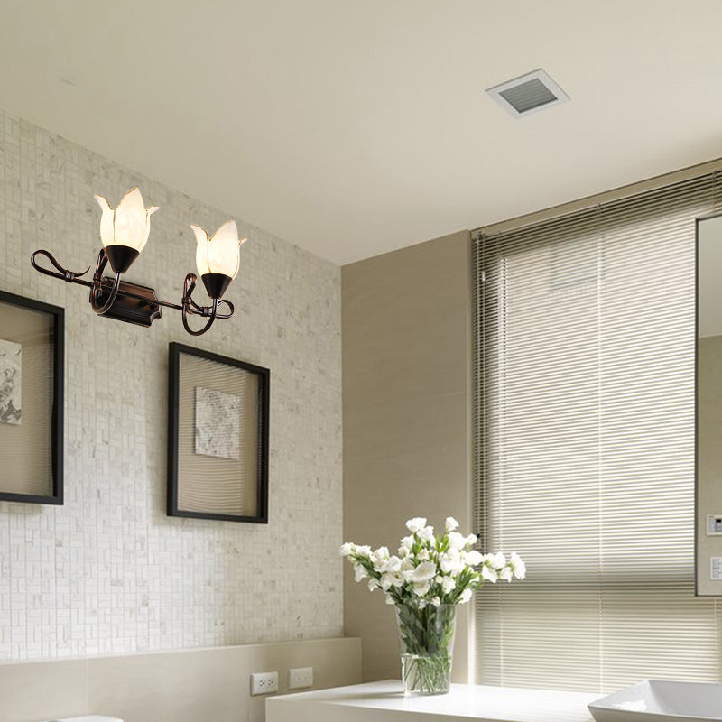 Skørter | Contemporary 2/3 Heads Cosmetic Mirror Light with Frosted Glass Shade Black Version Flower Wall Lighting Unit