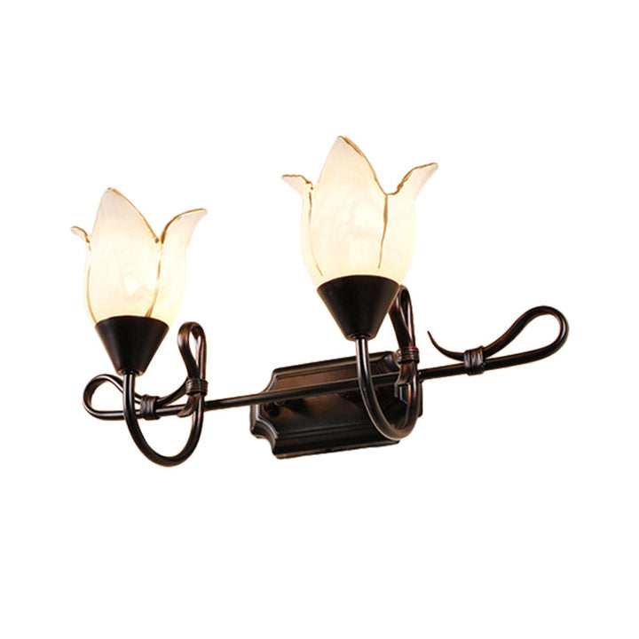 Skørter | Contemporary 2/3 Heads Cosmetic Mirror Light with Frosted Glass Shade Black Version Flower Wall Lighting Unit