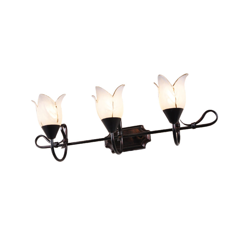Skørter | Contemporary 2/3 Heads Cosmetic Mirror Light with Frosted Glass Shade Black Version Flower Wall Lighting Unit