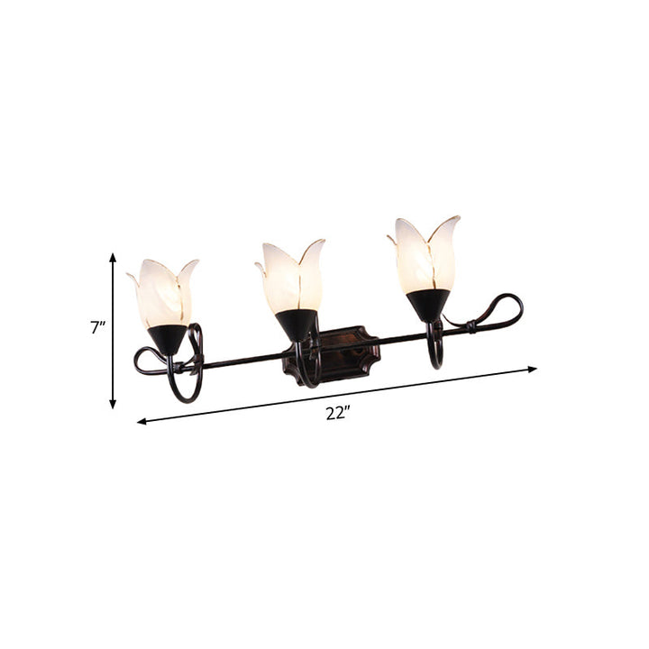 Skørter | Contemporary 2/3 Heads Cosmetic Mirror Light with Frosted Glass Shade Black Version Flower Wall Lighting Unit
