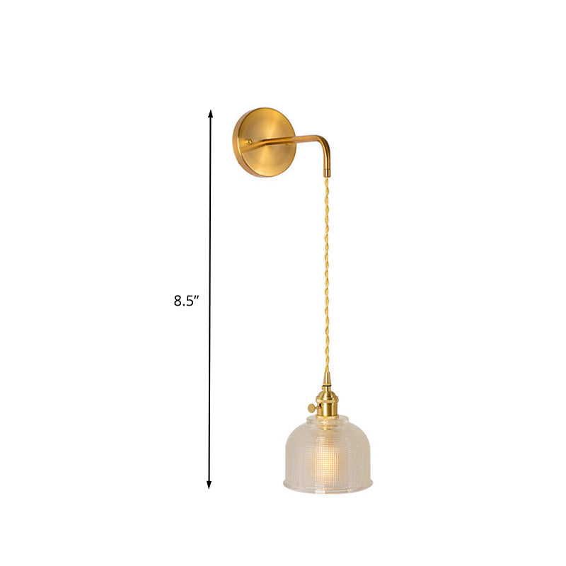 Skørter | 1 Light Wall Mounted Lighting Traditional Dome/Cone Clear Prismatic Glass LED Sconce Fixture in Gold