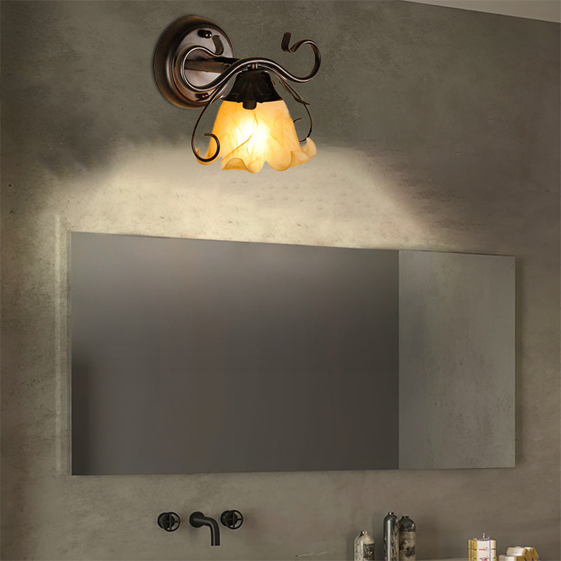 Skørter | Flower-Shaped Yellow Glass Vanity Wall Lamp Modern Stylish 1/2/3-Light Black Finish Wall-Mounted Lighting