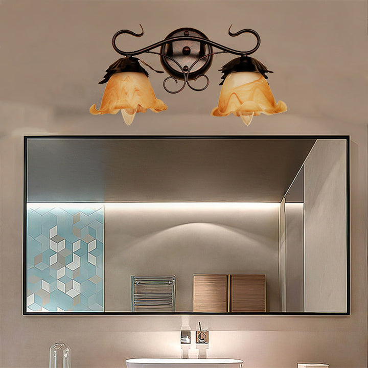 Skørter | Flower-Shaped Yellow Glass Vanity Wall Lamp Modern Stylish 1/2/3-Light Black Finish Wall-Mounted Lighting