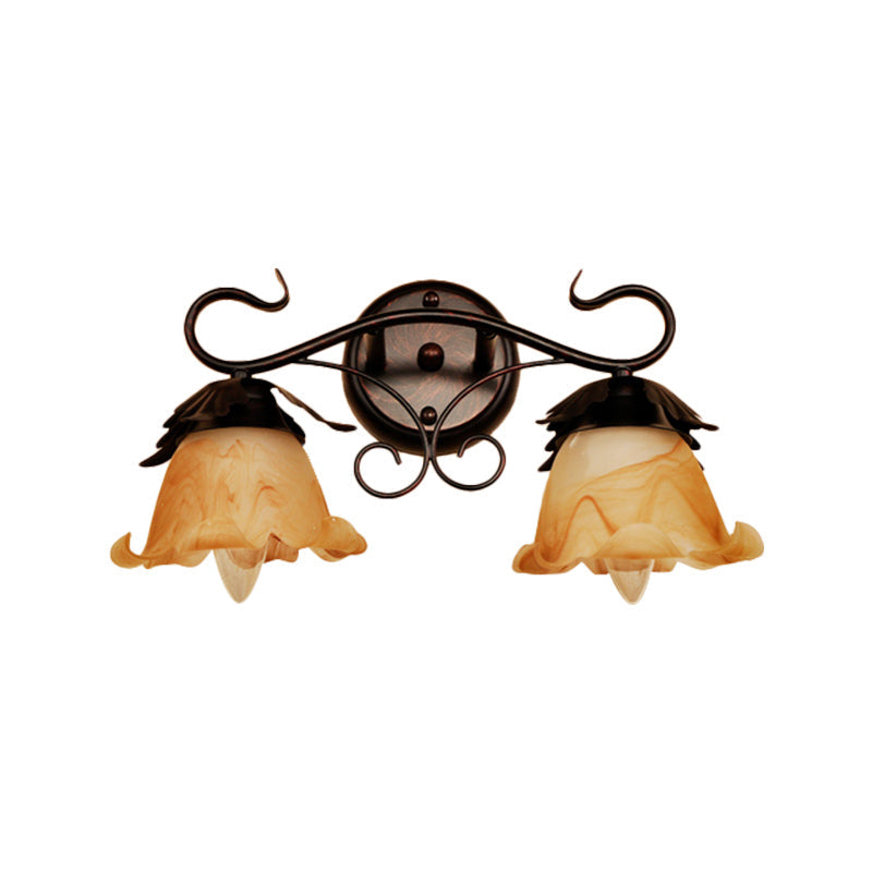 Skørter | Flower-Shaped Yellow Glass Vanity Wall Lamp Modern Stylish 1/2/3-Light Black Finish Wall-Mounted Lighting