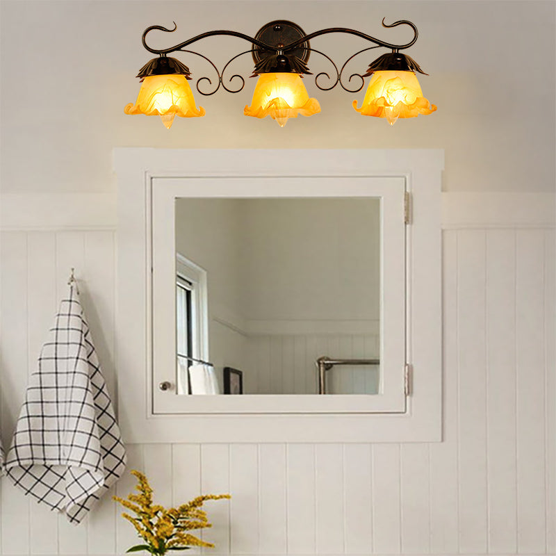Skørter | Flower-Shaped Yellow Glass Vanity Wall Lamp Modern Stylish 1/2/3-Light Black Finish Wall-Mounted Lighting
