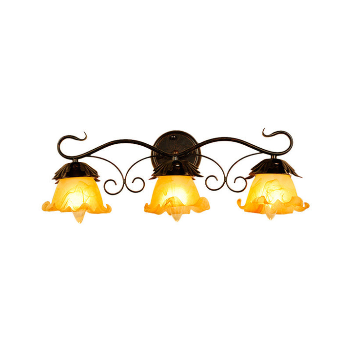 Skørter | Flower-Shaped Yellow Glass Vanity Wall Lamp Modern Stylish 1/2/3-Light Black Finish Wall-Mounted Lighting