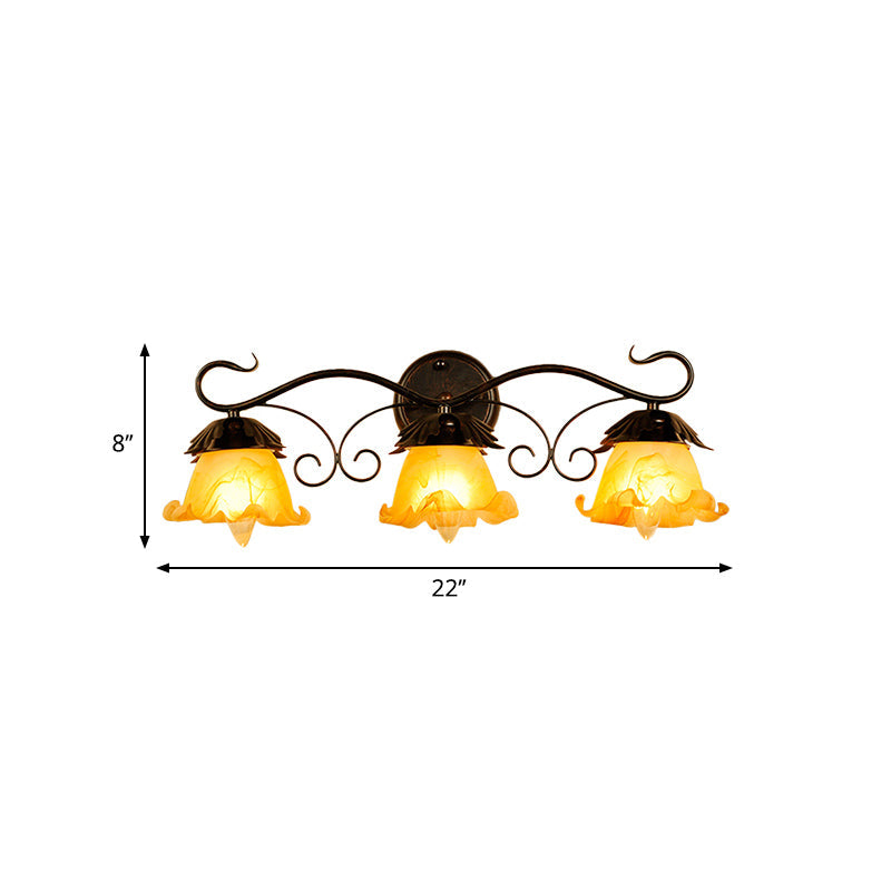 Skørter | Flower-Shaped Yellow Glass Vanity Wall Lamp Modern Stylish 1/2/3-Light Black Finish Wall-Mounted Lighting