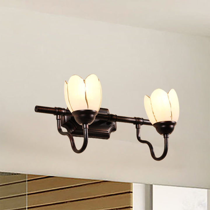 Skørter | Floral Shade Wall Light Modernist Style Opal Glass 2/3 Heads Café Wall Vanity Light in Black