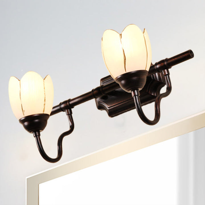 Skørter | Floral Shade Wall Light Modernist Style Opal Glass 2/3 Heads Café Wall Vanity Light in Black