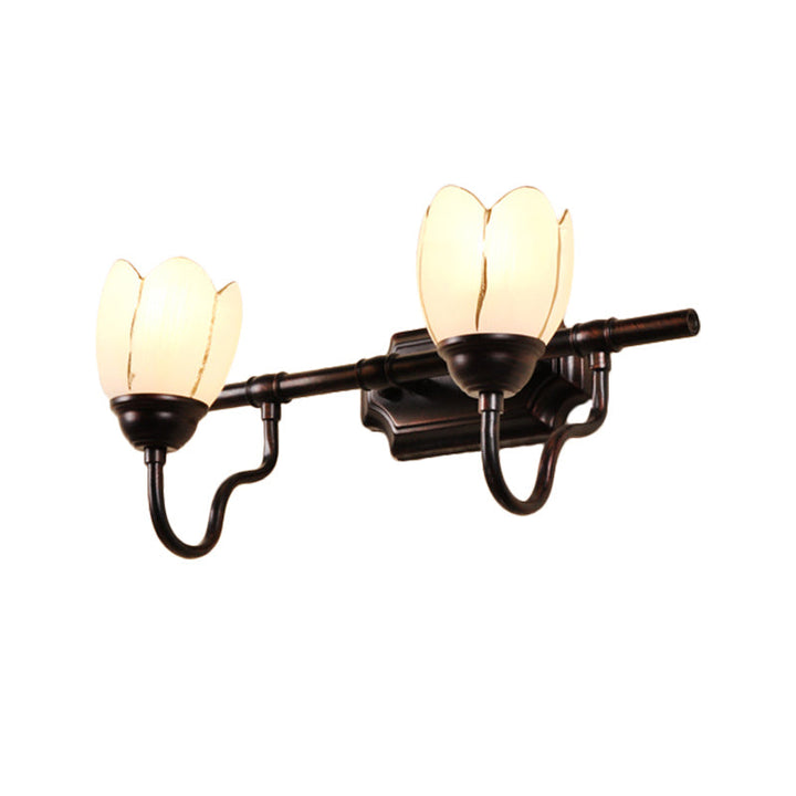 Skørter | Floral Shade Wall Light Modernist Style Opal Glass 2/3 Heads Café Wall Vanity Light in Black