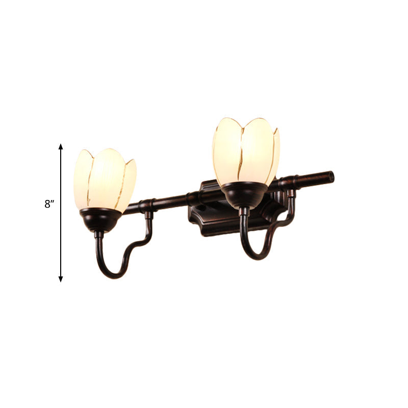 Skørter | Floral Shade Wall Light Modernist Style Opal Glass 2/3 Heads Café Wall Vanity Light in Black