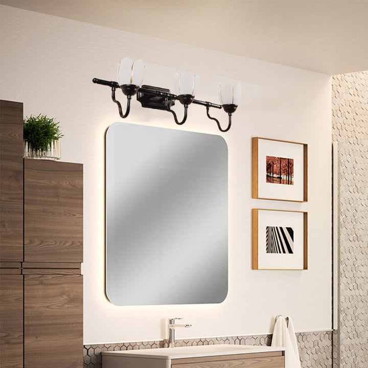 Skørter | Floral Shade Wall Light Modernist Style Opal Glass 2/3 Heads Café Wall Vanity Light in Black
