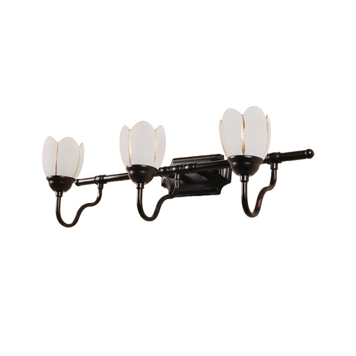 Skørter | Floral Shade Wall Light Modernist Style Opal Glass 2/3 Heads Café Wall Vanity Light in Black