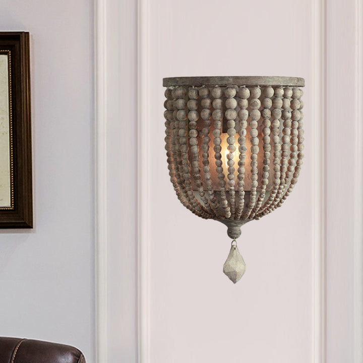 Skørter | 1 Light Wood Wall Lamp Country House Gray Beads Living Room Wall Lamp Light Fixture