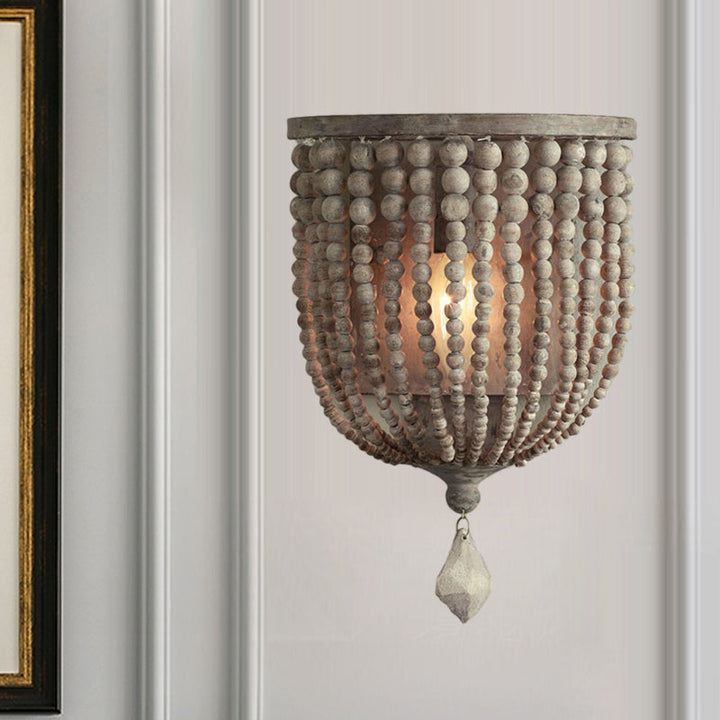 Skørter | 1 Light Wood Wall Lamp Country House Gray Beads Living Room Wall Lamp Light Fixture
