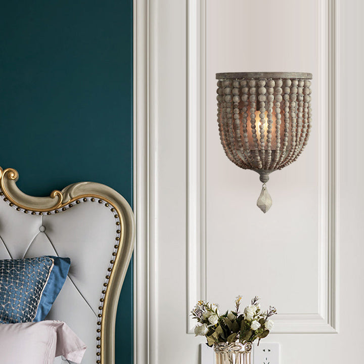 Skørter | 1 Light Wood Wall Lamp Country House Gray Beads Living Room Wall Lamp Light Fixture