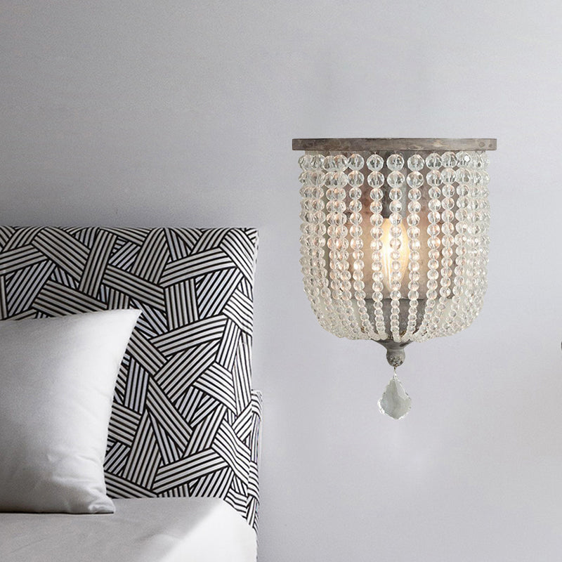 Skørter | White/gray 1 light wall lamp minimalism crystal half basket wall lamp fixture