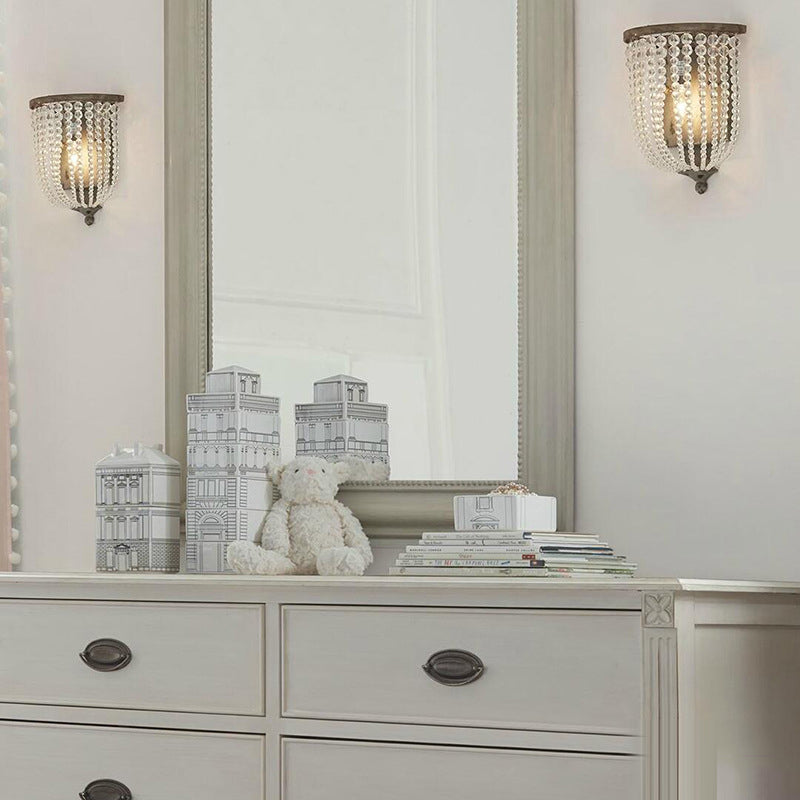 Skørter | White/gray 1 light wall lamp minimalism crystal half basket wall lamp fixture