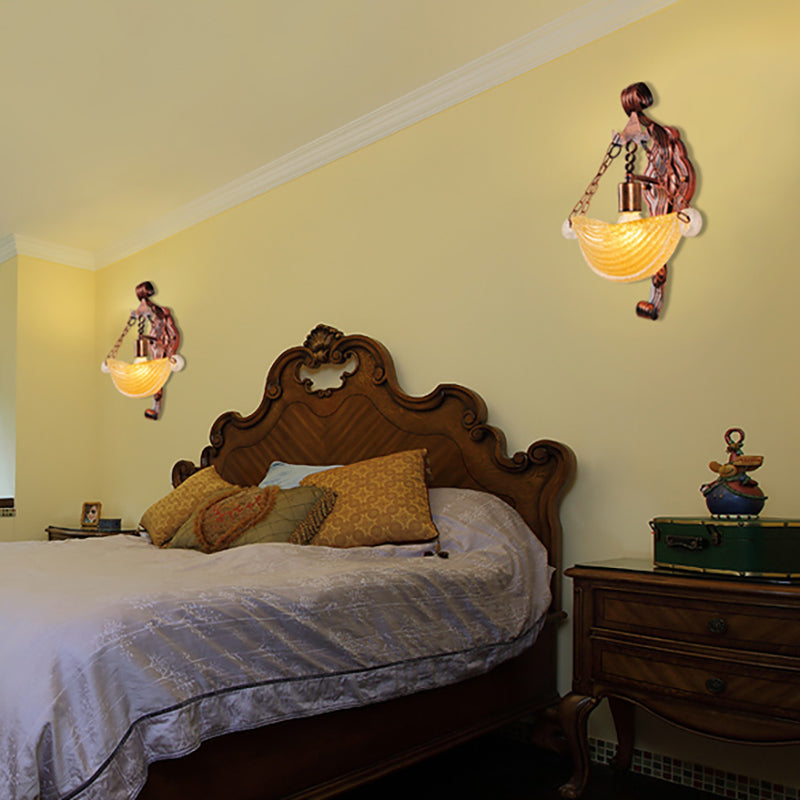 Skørter | Bowl-shaped Wall Light Vintage Stylish Amber Glass 1 Light Weathered Copper Wall Lamp Light for Bedroom