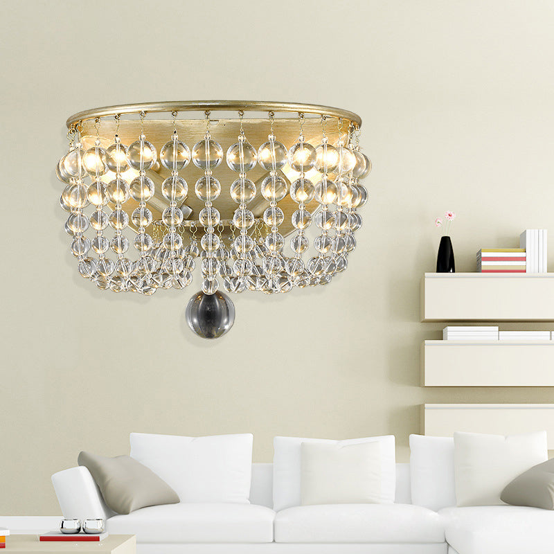 Skørter | Beaded Clear Crystal Wall Lamp Lodge Style 1 Light Living Room Sconces in Brass