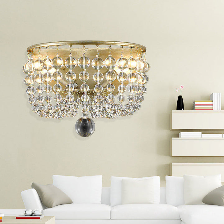 Skørter | Beaded Clear Crystal Wall Lamp Lodge Style 1 Light Living Room Sconces in Brass