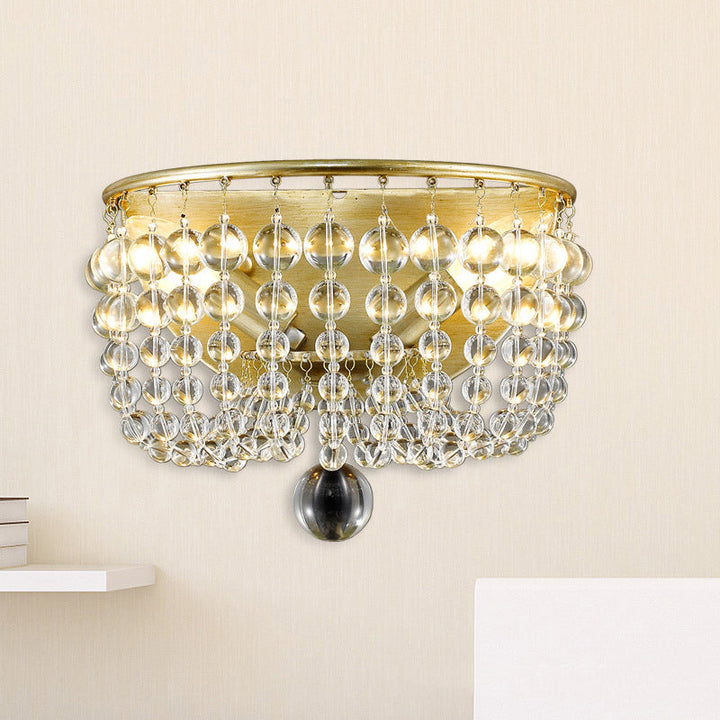 Skørter | Beaded Clear Crystal Wall Lamp Lodge Style 1 Light Living Room Sconces in Brass