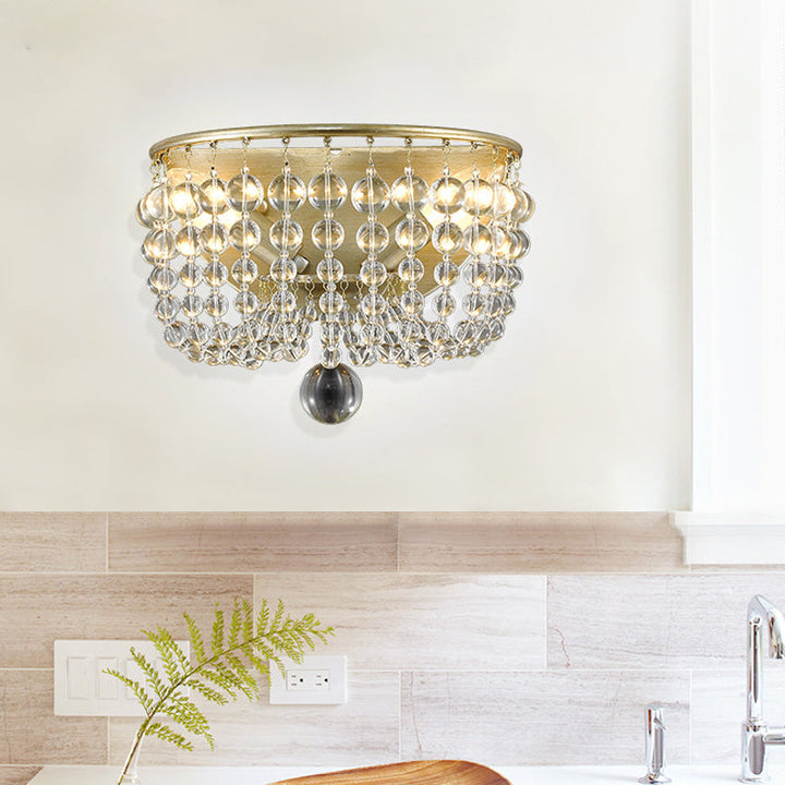 Skørter | Beaded Clear Crystal Wall Lamp Lodge Style 1 Light Living Room Sconces in Brass