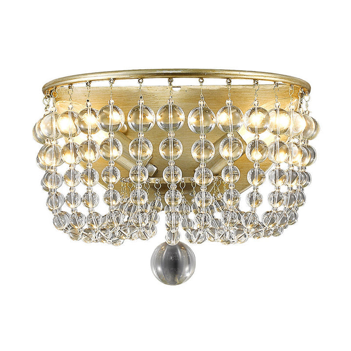 Skørter | Beaded Clear Crystal Wall Lamp Lodge Style 1 Light Living Room Sconces in Brass