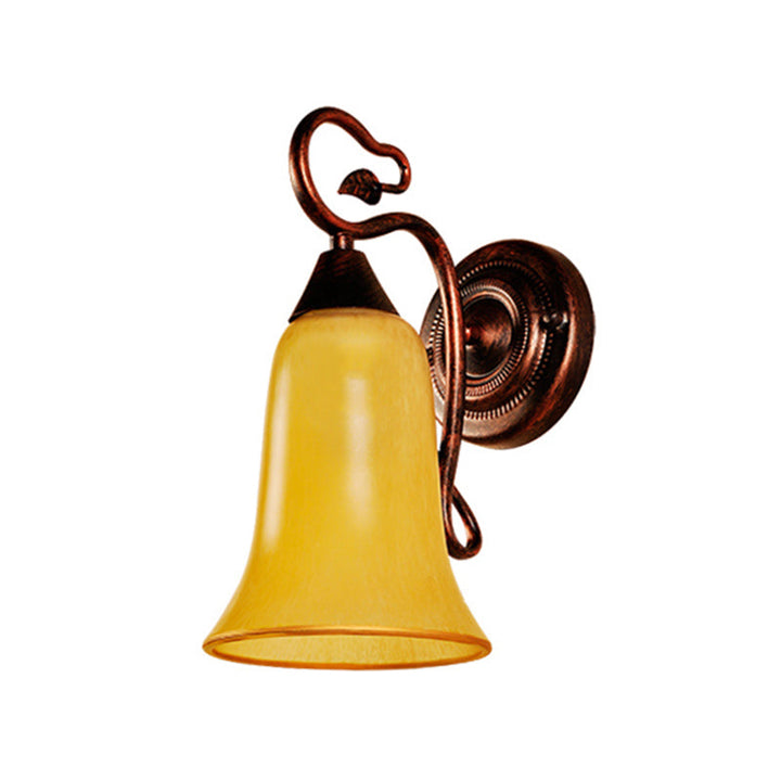 Skørter | Bell Shade Indoor Wall Lamp Yellow Glass and Metal 1 Light Traditional Style Wall Fixture in Copper Finish