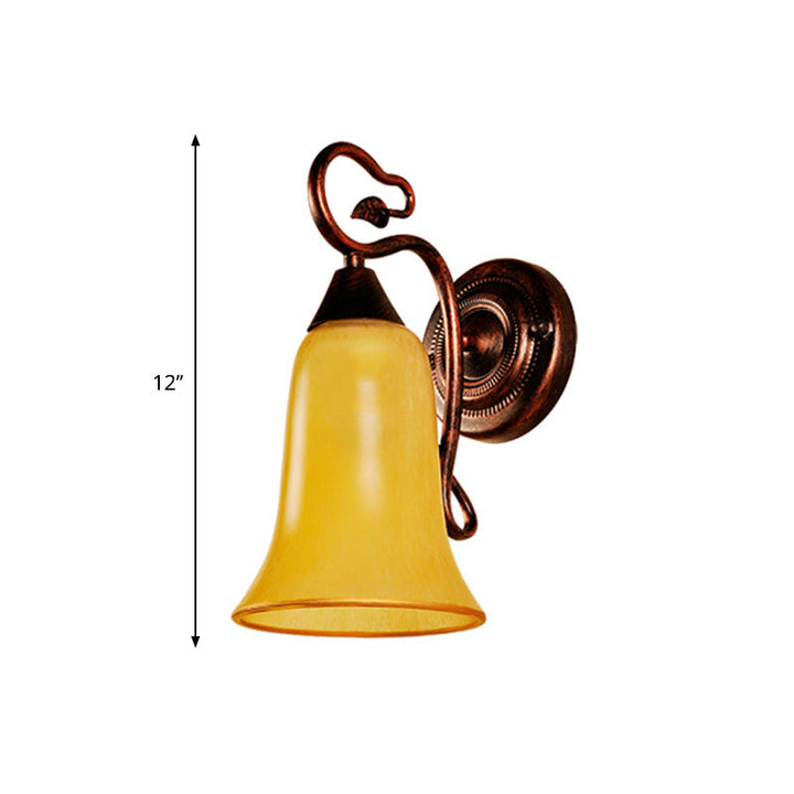 Skørter | Bell Shade Indoor Wall Lamp Yellow Glass and Metal 1 Light Traditional Style Wall Fixture in Copper Finish